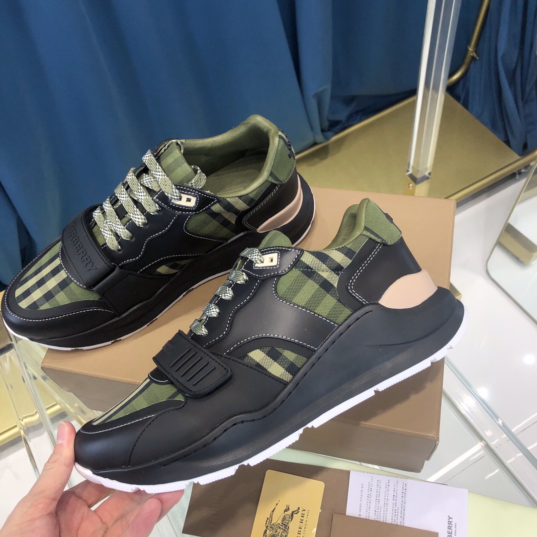 Burberry Check Cotton Canvas And Leather Sneakers - 