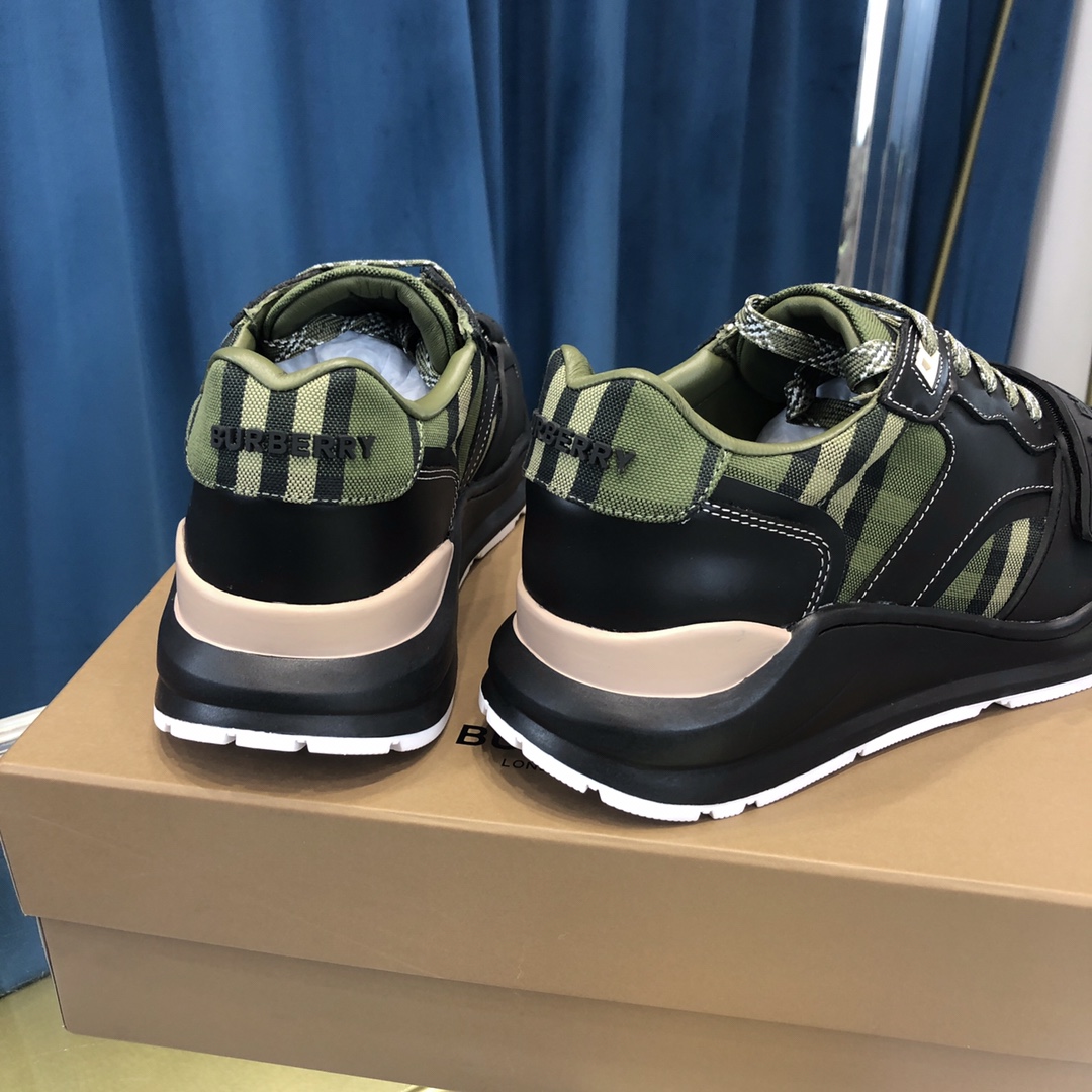 Burberry Check Cotton Canvas And Leather Sneakers - 