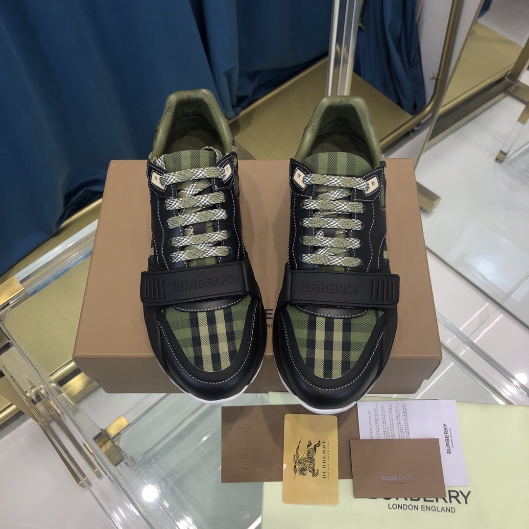 Burberry Check Cotton Canvas And Leather Sneakers - 