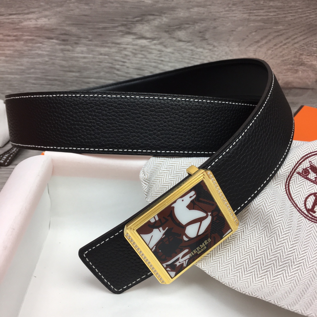 Hermes Black Leather Belt With   Enamel Buckle - PerfectKickZ