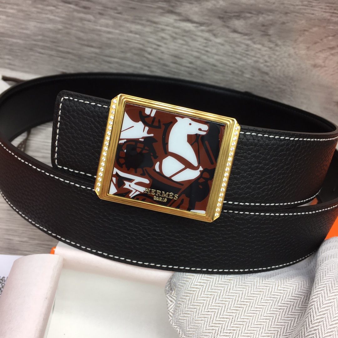 Hermes Black Leather Belt With   Enamel Buckle - PerfectKickZ