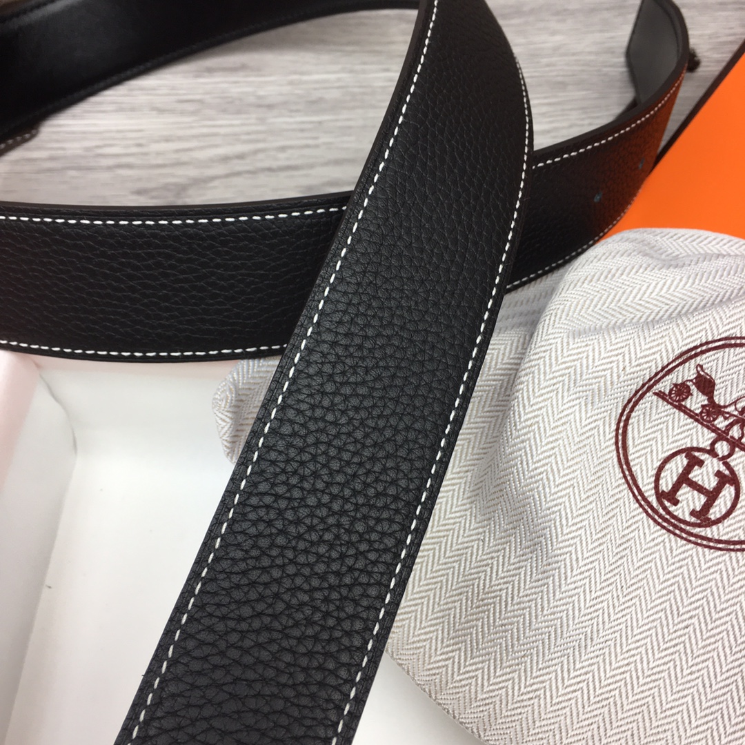 Hermes Black Leather Belt With   Enamel Buckle - PerfectKickZ