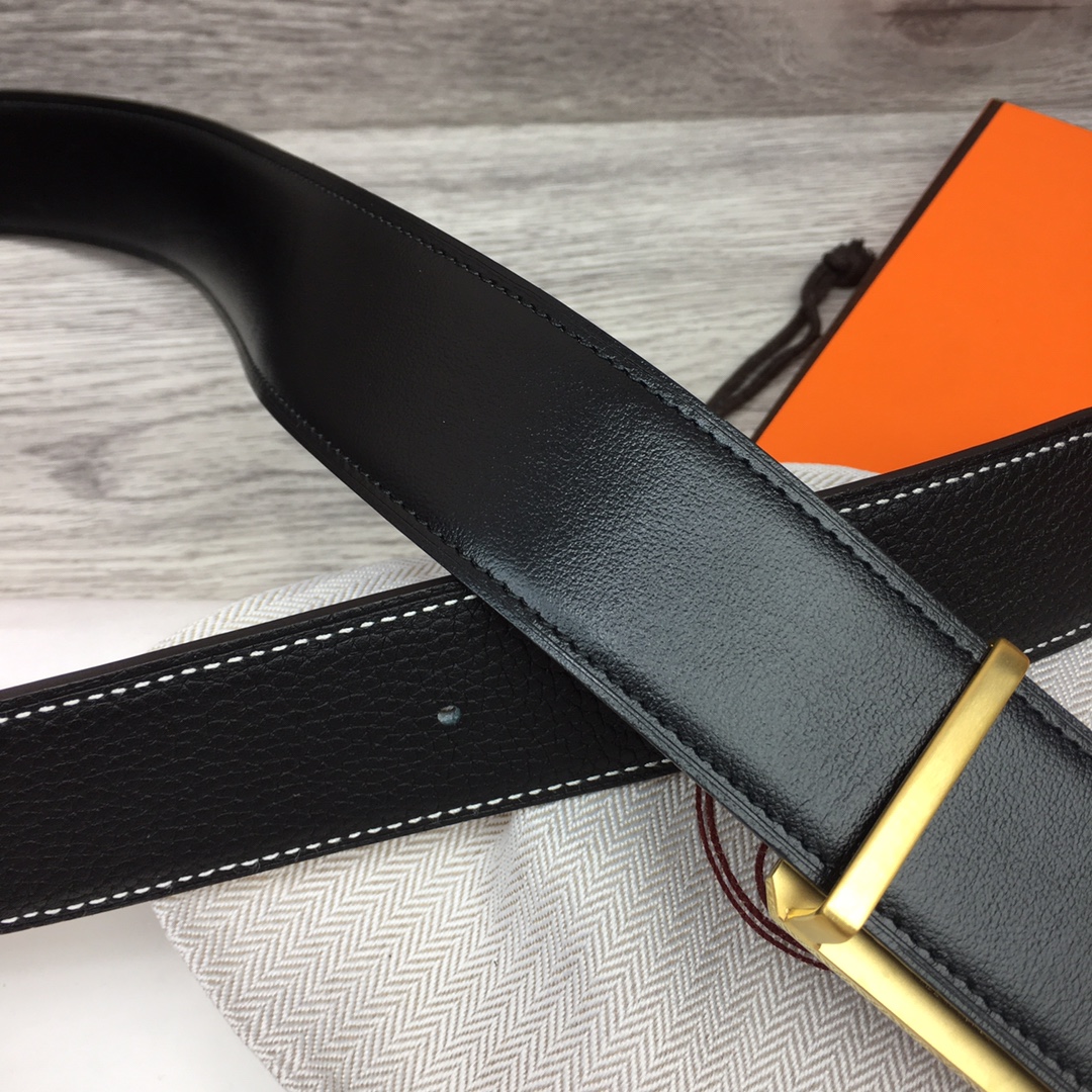 Hermes Black Leather Belt With   Enamel Buckle - PerfectKickZ