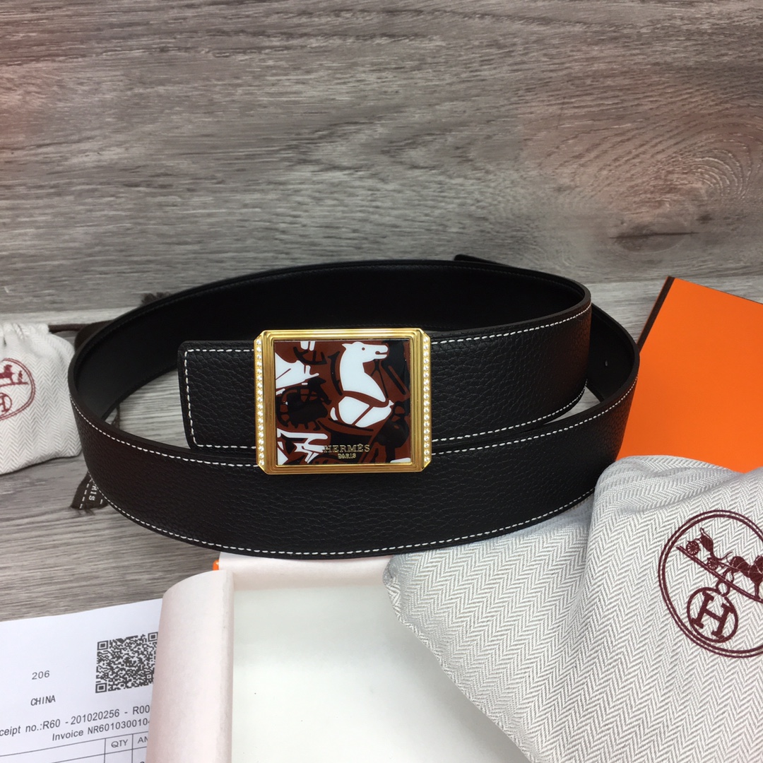 Hermes Black Leather Belt With   Enamel Buckle - PerfectKickZ