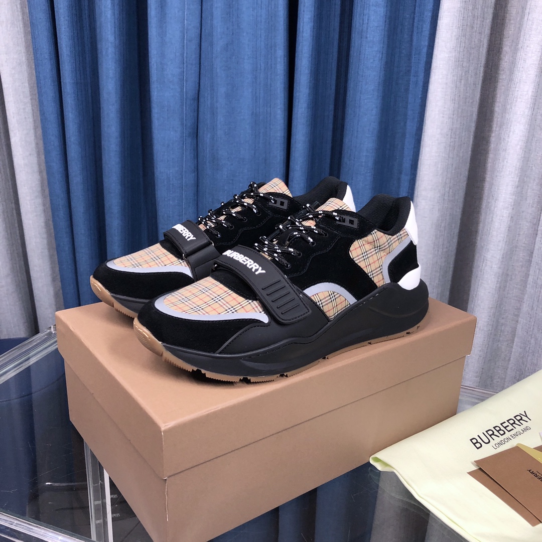 Burberry Check Cotton Canvas And Leather Sneakers - PerfectKickZ