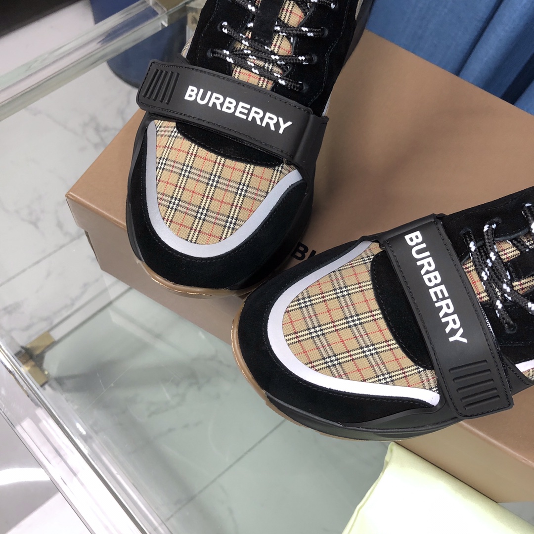 Burberry Check Cotton Canvas And Leather Sneakers - PerfectKickZ