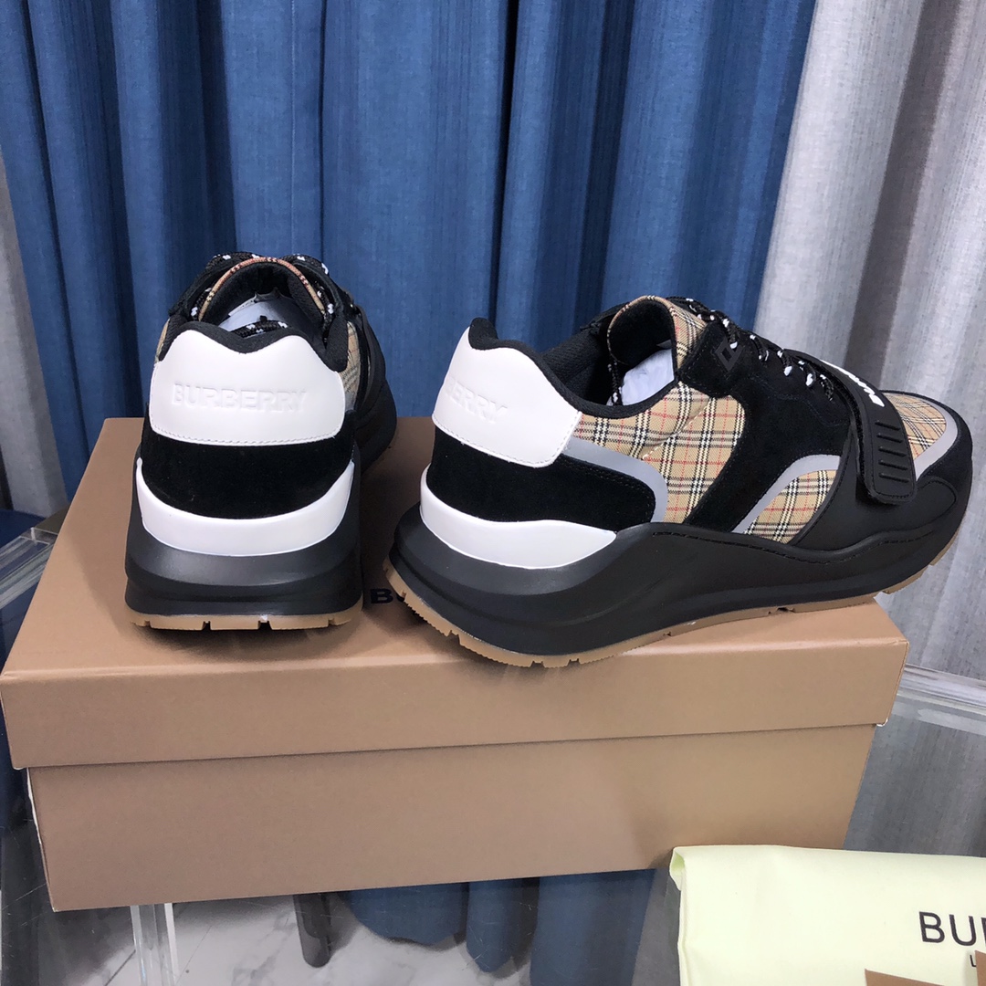 Burberry Check Cotton Canvas And Leather Sneakers - PerfectKickZ