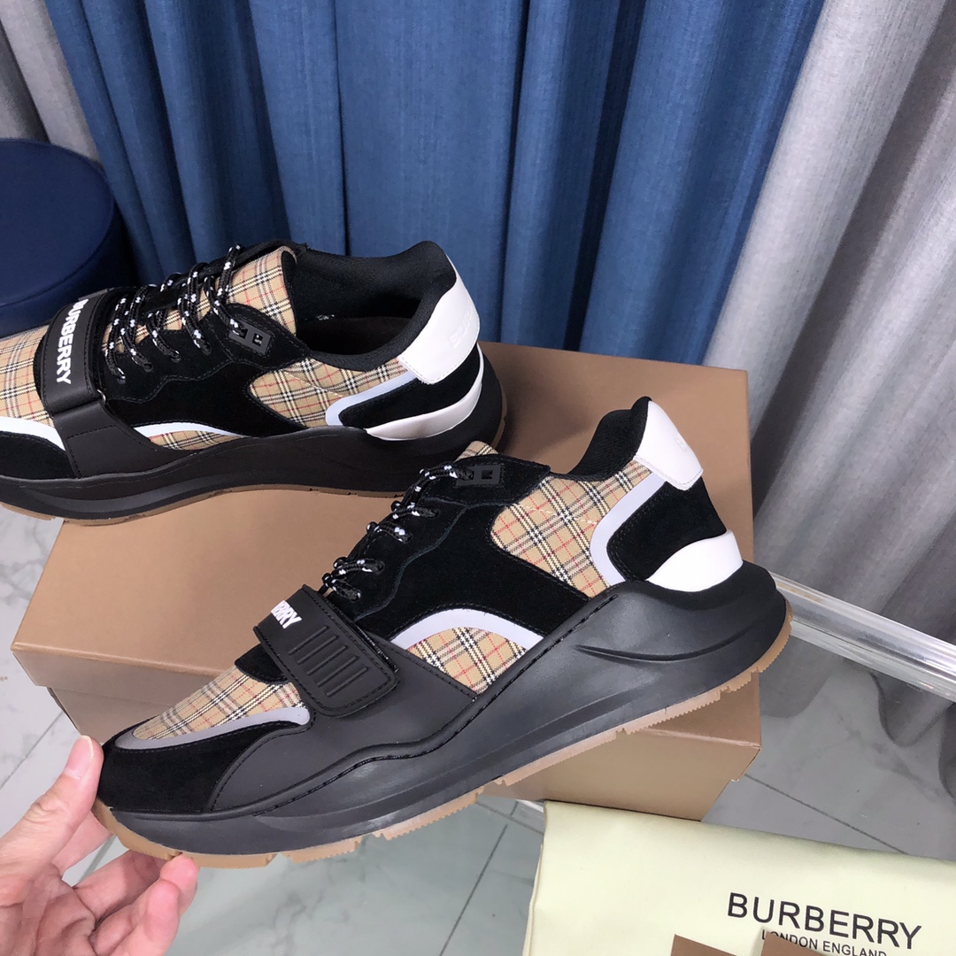 Burberry Check Cotton Canvas And Leather Sneakers - PerfectKickZ