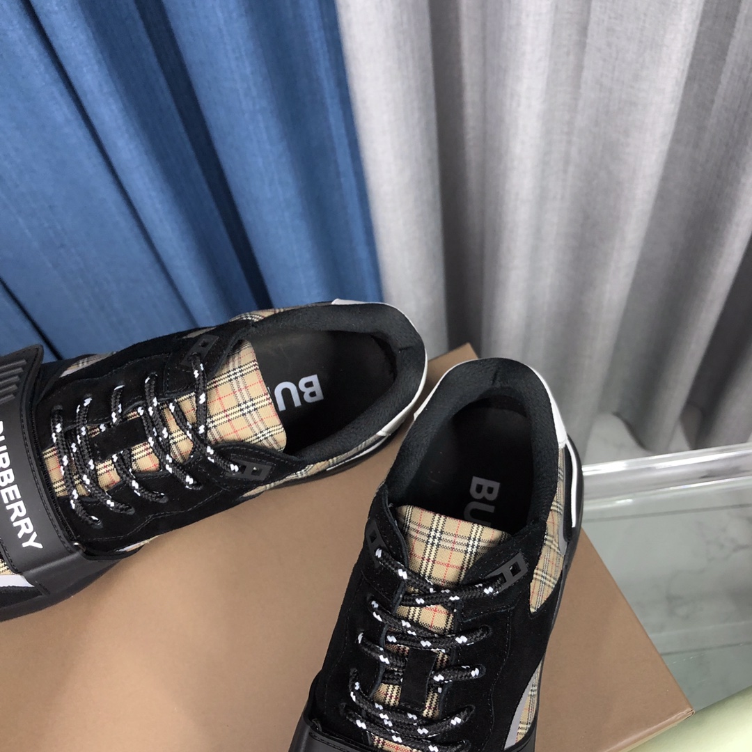 Burberry Check Cotton Canvas And Leather Sneakers - PerfectKickZ