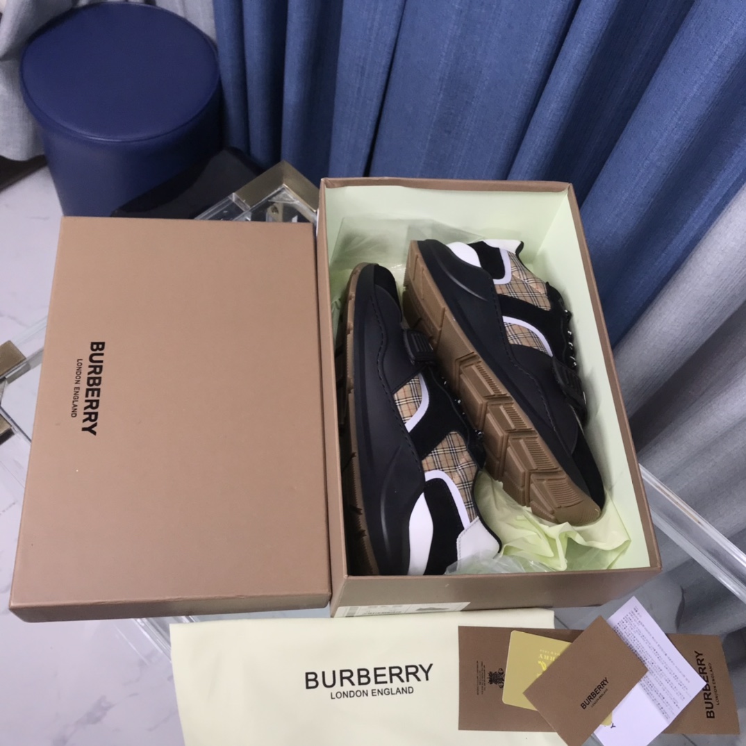 Burberry Check Cotton Canvas And Leather Sneakers - PerfectKickZ
