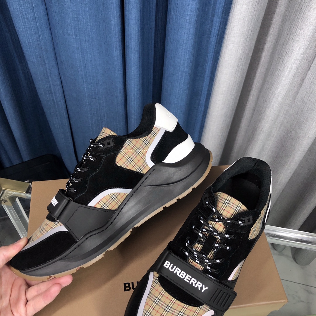 Burberry Check Cotton Canvas And Leather Sneakers - PerfectKickZ