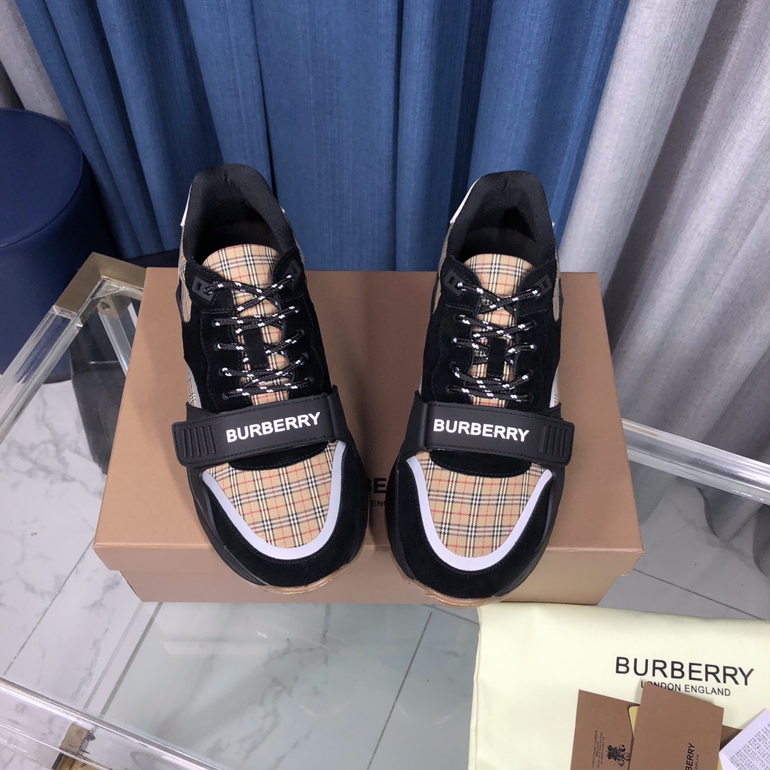 Burberry Check Cotton Canvas And Leather Sneakers - PerfectKickZ