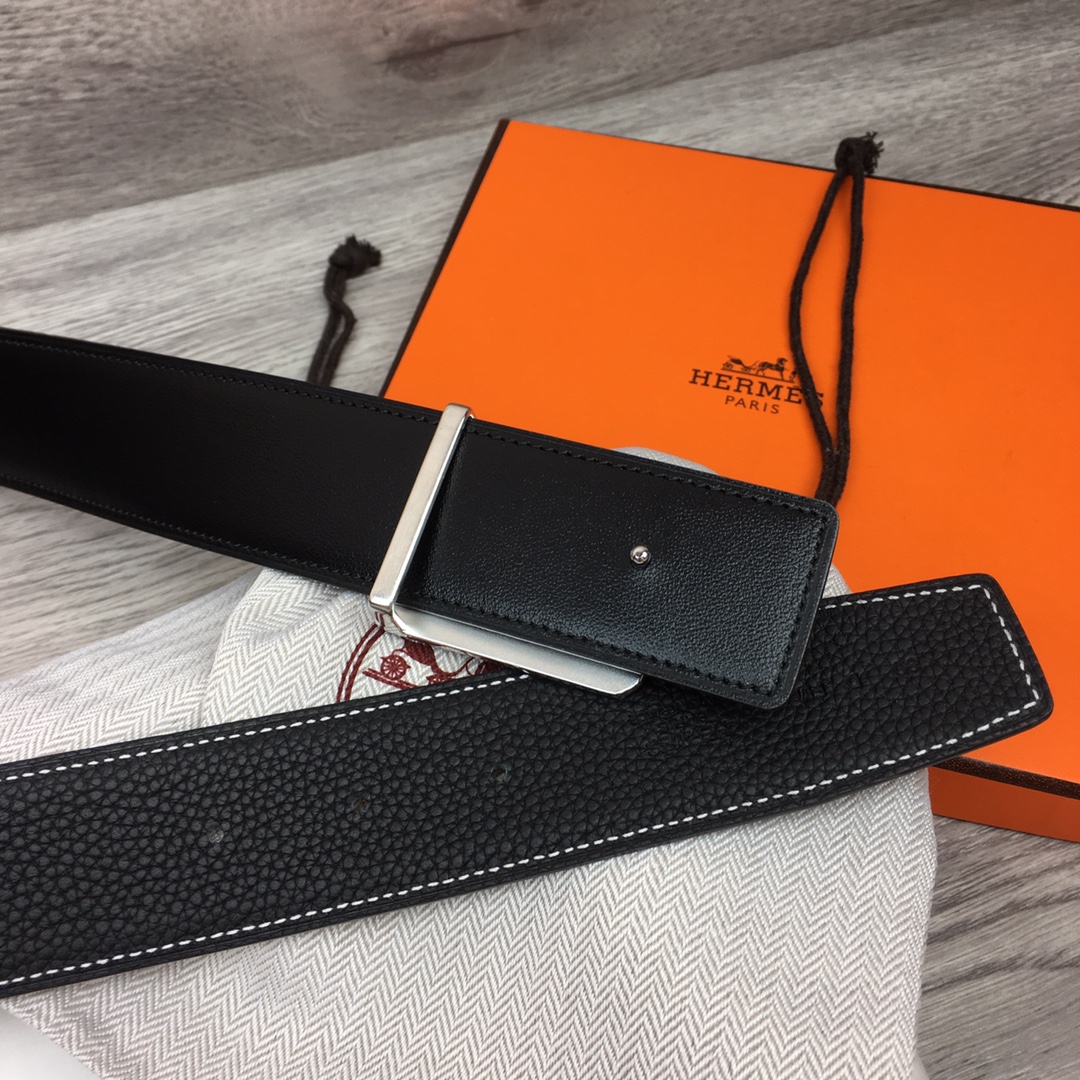 Hermes Black Leather Belt With   Enamel Buckle - PerfectKickZ