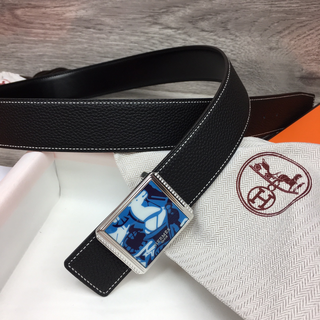 Hermes Black Leather Belt With   Enamel Buckle - PerfectKickZ
