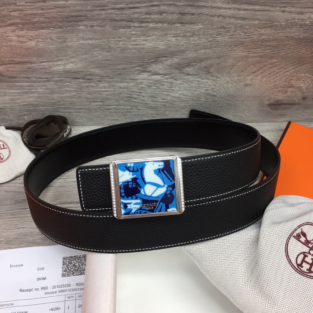 Hermes Black Leather Belt With   Enamel Buckle - PerfectKickZ