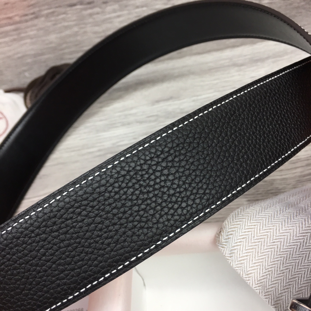 Hermes Black Leather Belt With   Enamel Buckle - PerfectKickZ