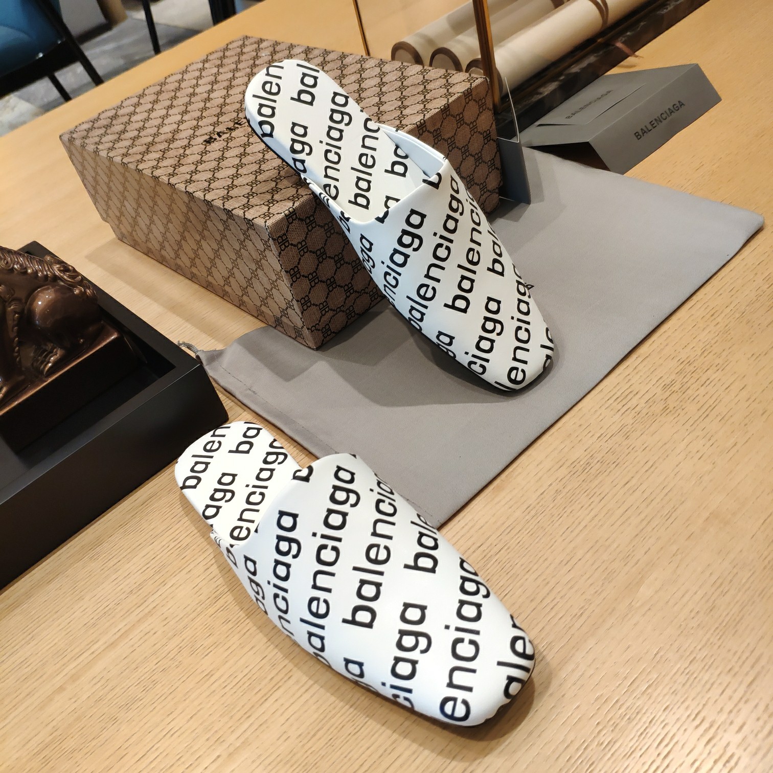 Balenciaga Logo Leather Backless Loafers - PerfectKickZ