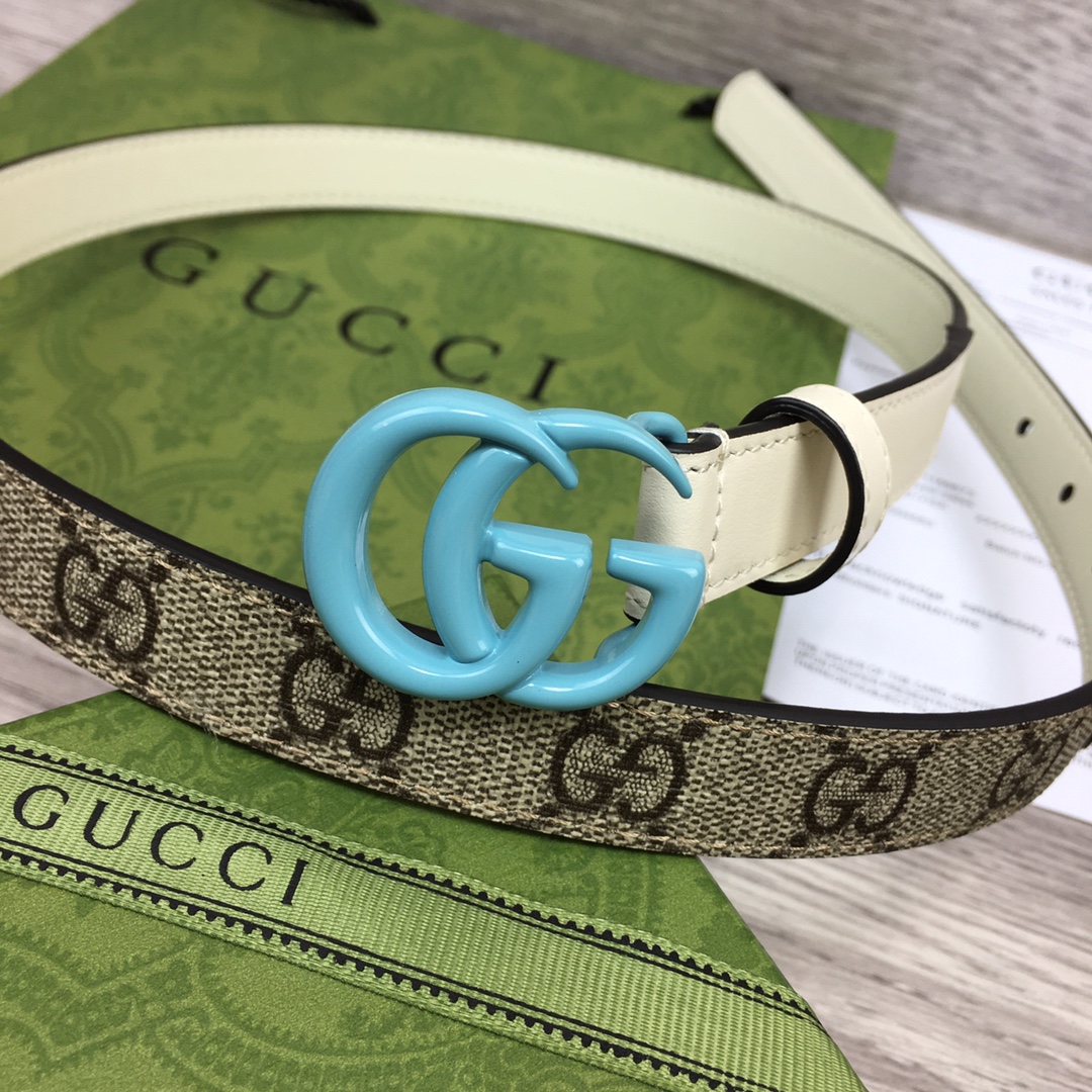 Gucci  Leather Belt With Double G Buckle  (2cm) - PerfectKickZ