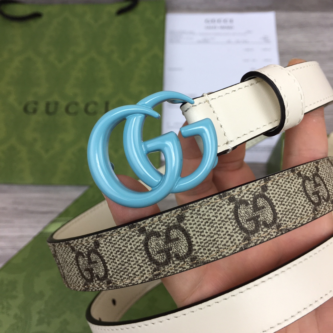 Gucci  Leather Belt With Double G Buckle  (2cm) - 