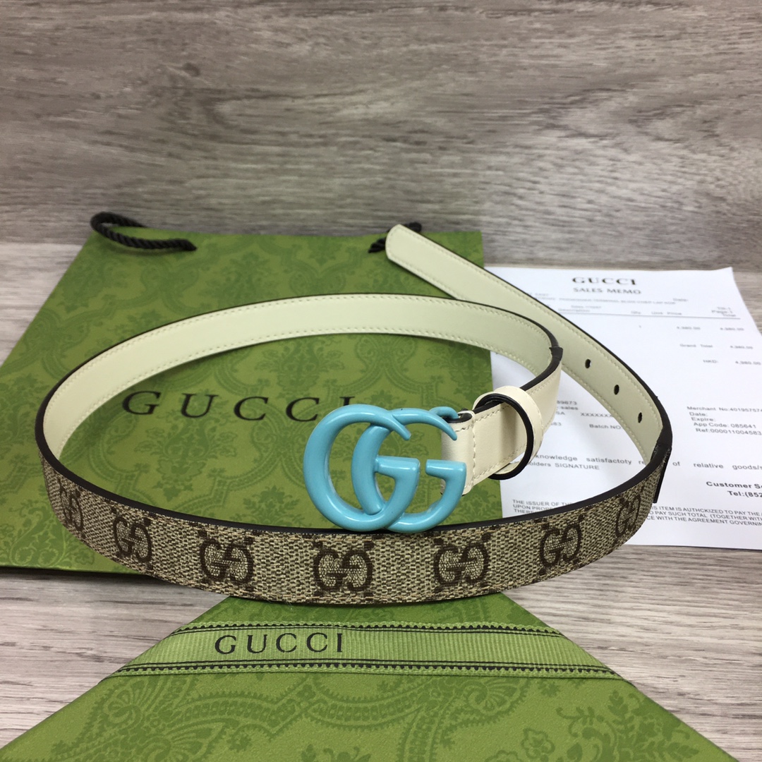 Gucci  Leather Belt With Double G Buckle  (2cm) - PerfectKickZ