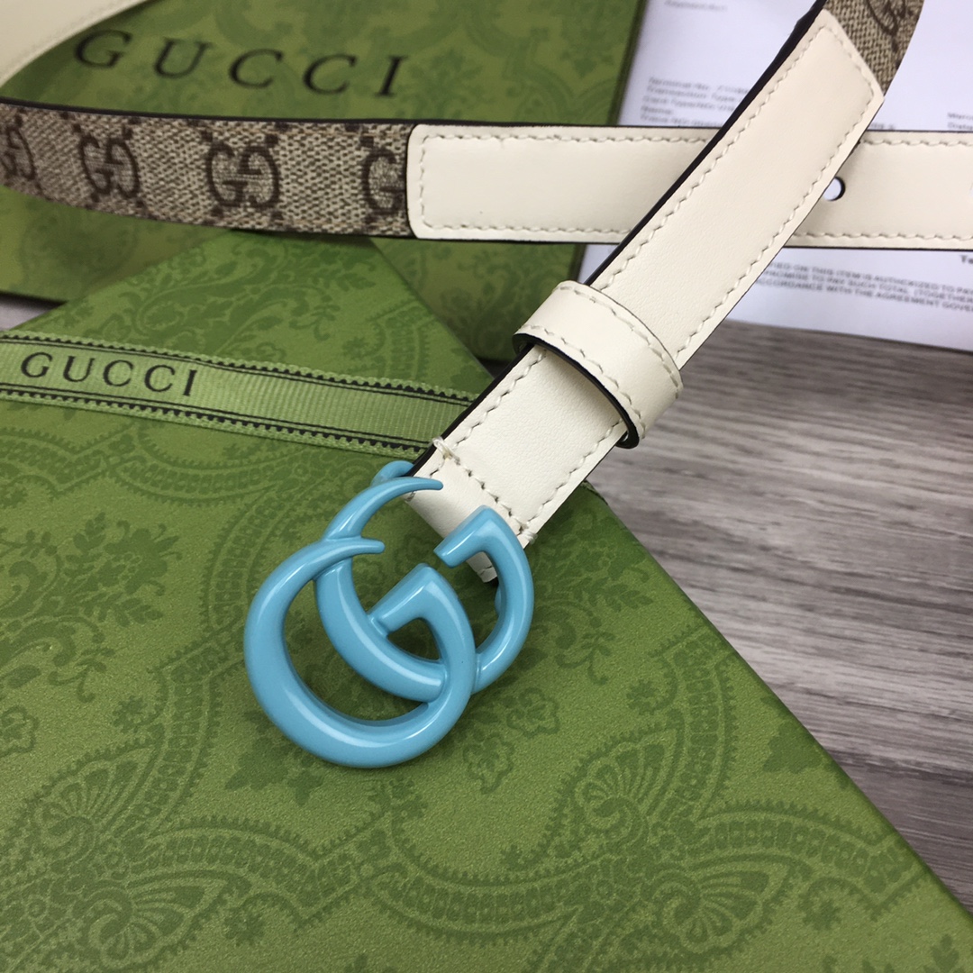 Gucci  Leather Belt With Double G Buckle  (2cm) - 