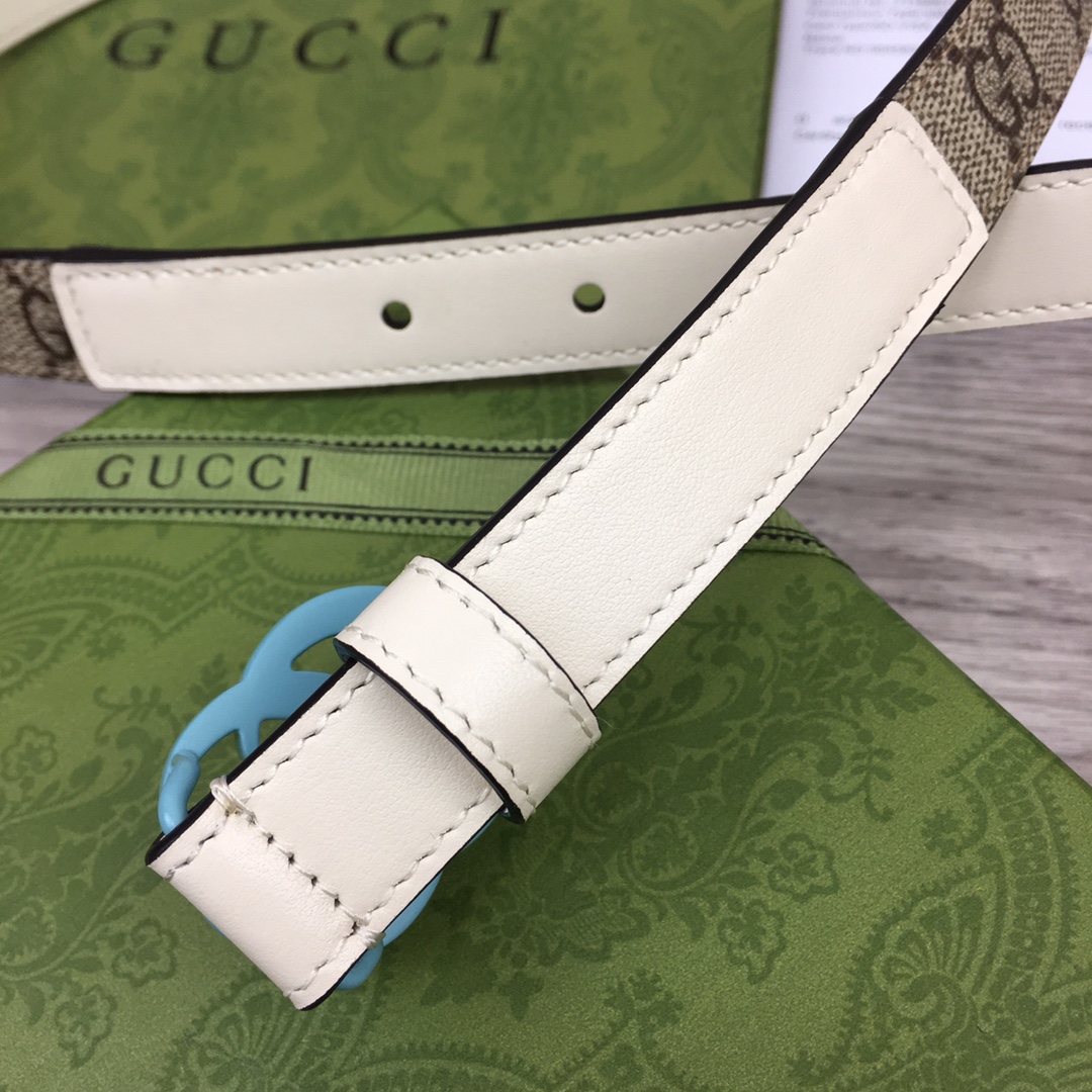 Gucci  Leather Belt With Double G Buckle  (2cm) - 