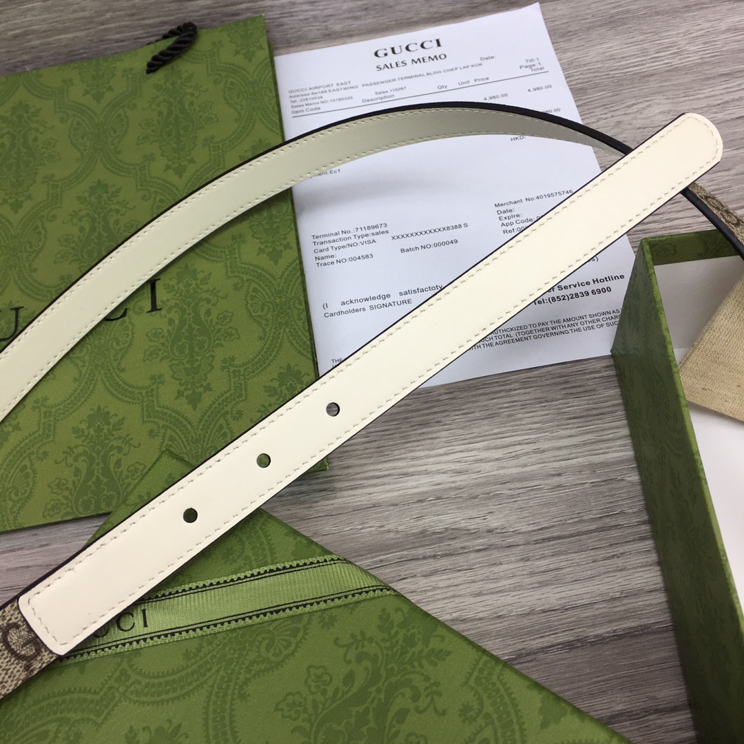 Gucci  Leather Belt With Double G Buckle  (2cm) - 