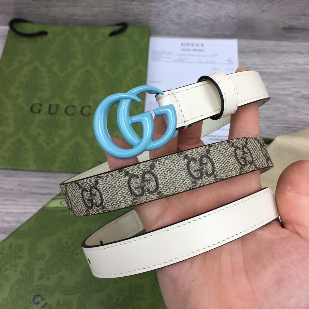 Gucci  Leather Belt With Double G Buckle  (2cm) - 