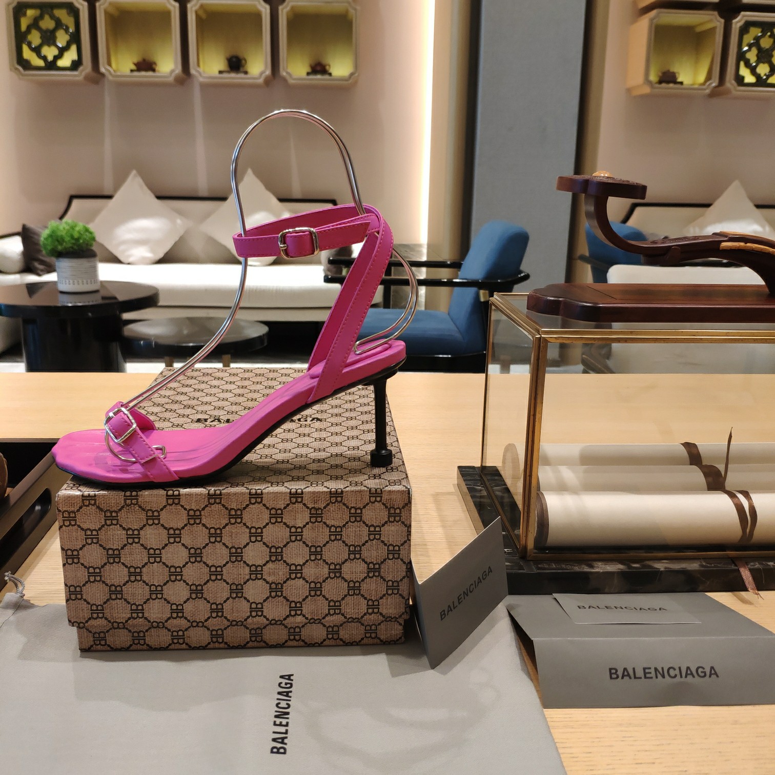 Balenciaga Logo High Heeled Sandals (7CM) - PerfectKickZ