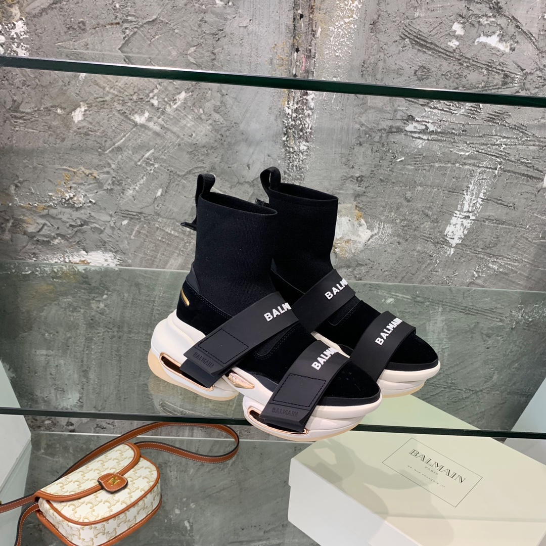 Balmain High-Top Suede And Knit Bold Sneakers  - PerfectKickZ