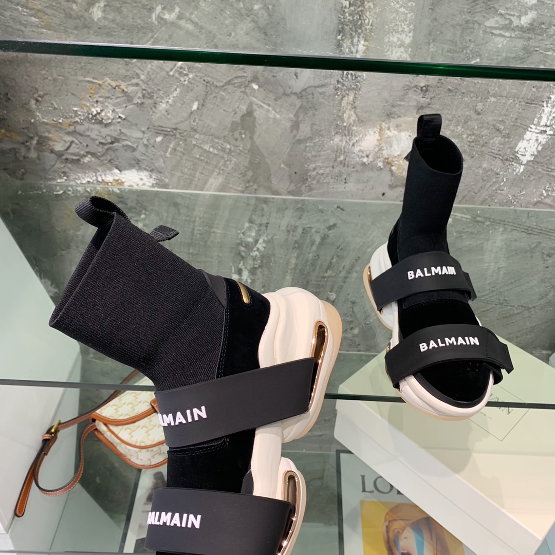 Balmain High-Top Suede And Knit Bold Sneakers  - PerfectKickZ