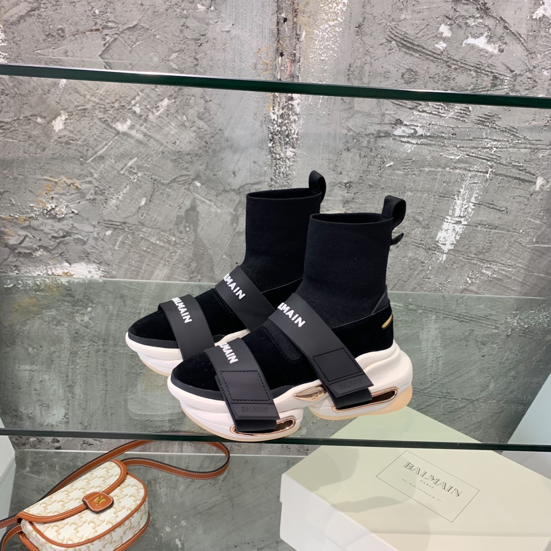 Balmain High-Top Suede And Knit Bold Sneakers  - PerfectKickZ