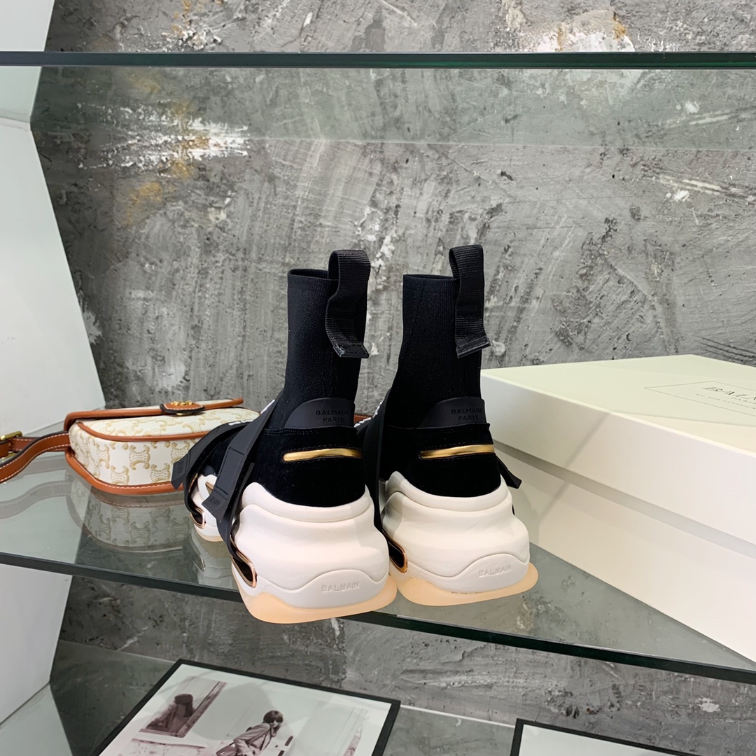 Balmain High-Top Suede And Knit Bold Sneakers  - PerfectKickZ