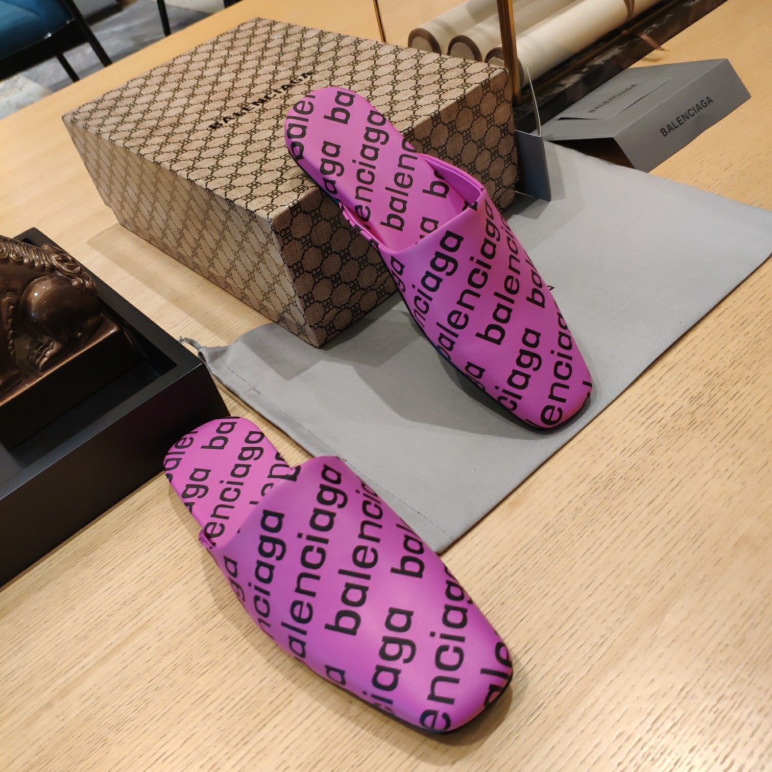 Balenciaga Logo  Leather Backless Loafers - PerfectKickZ