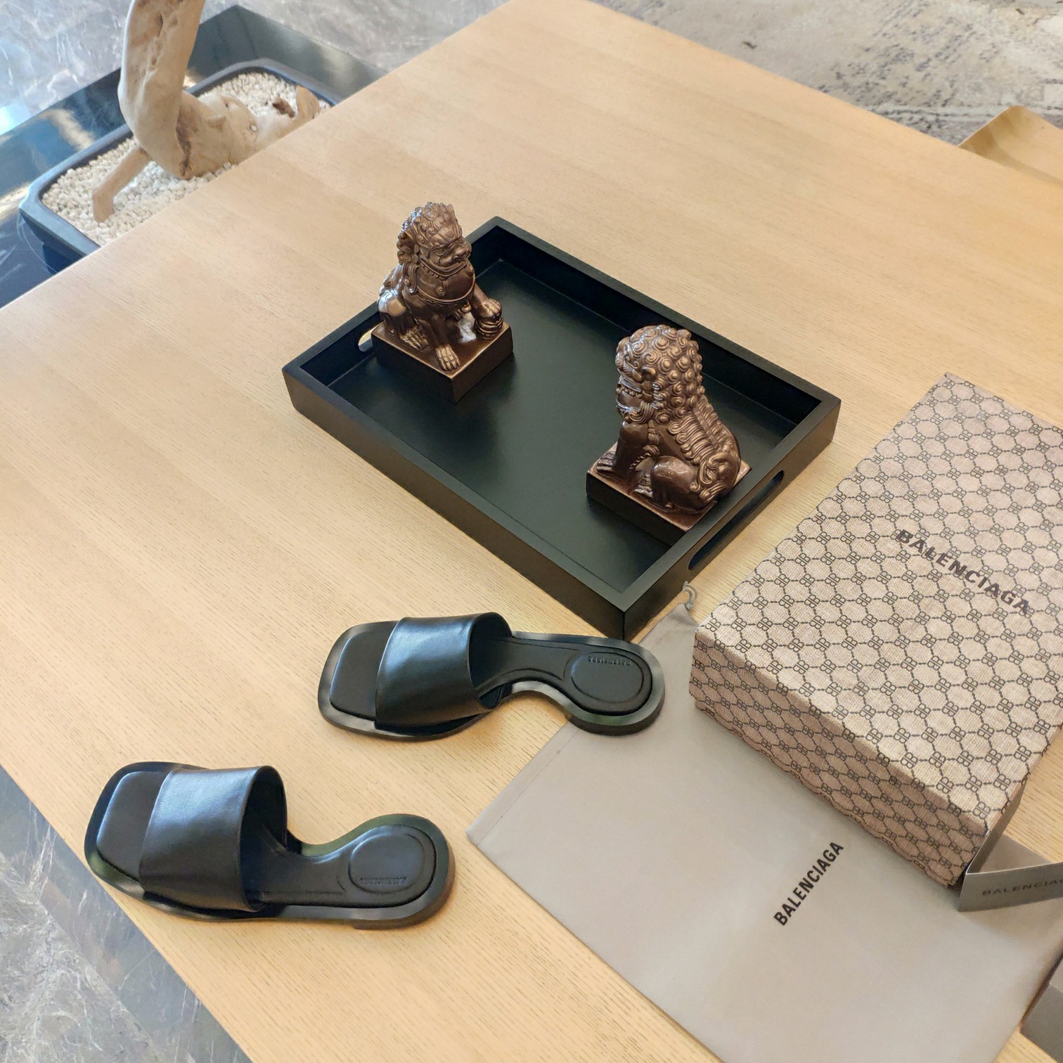 Balenciaga Logo Leather Slide Sandal - PerfectKickZ