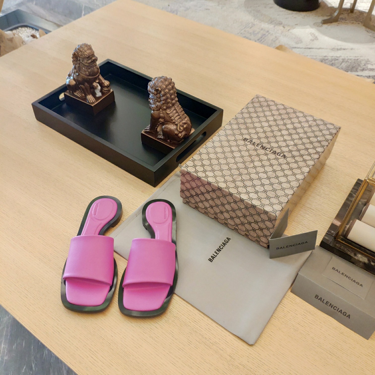 Balenciaga Logo Leather Slide Sandal - PerfectKickZ