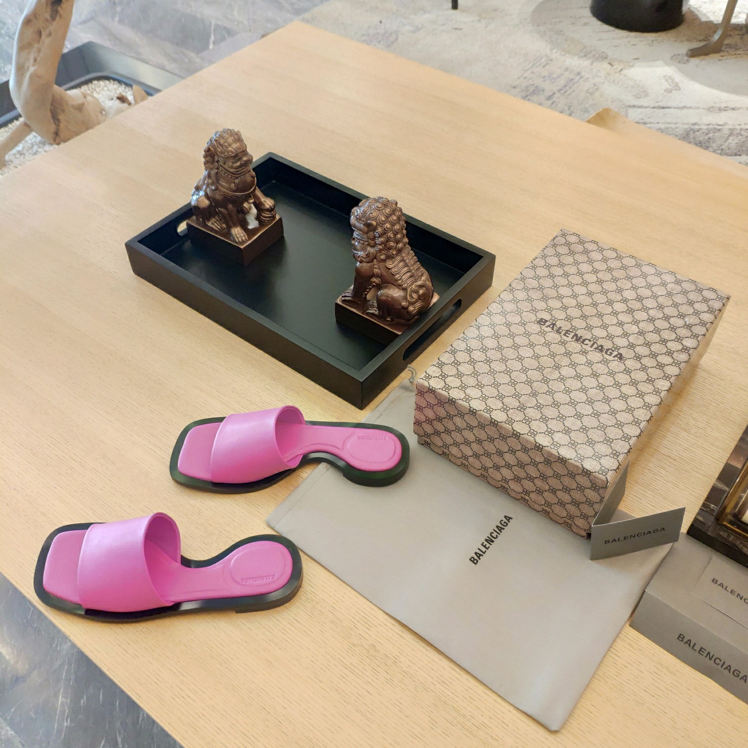 Balenciaga Logo Leather Slide Sandal - PerfectKickZ