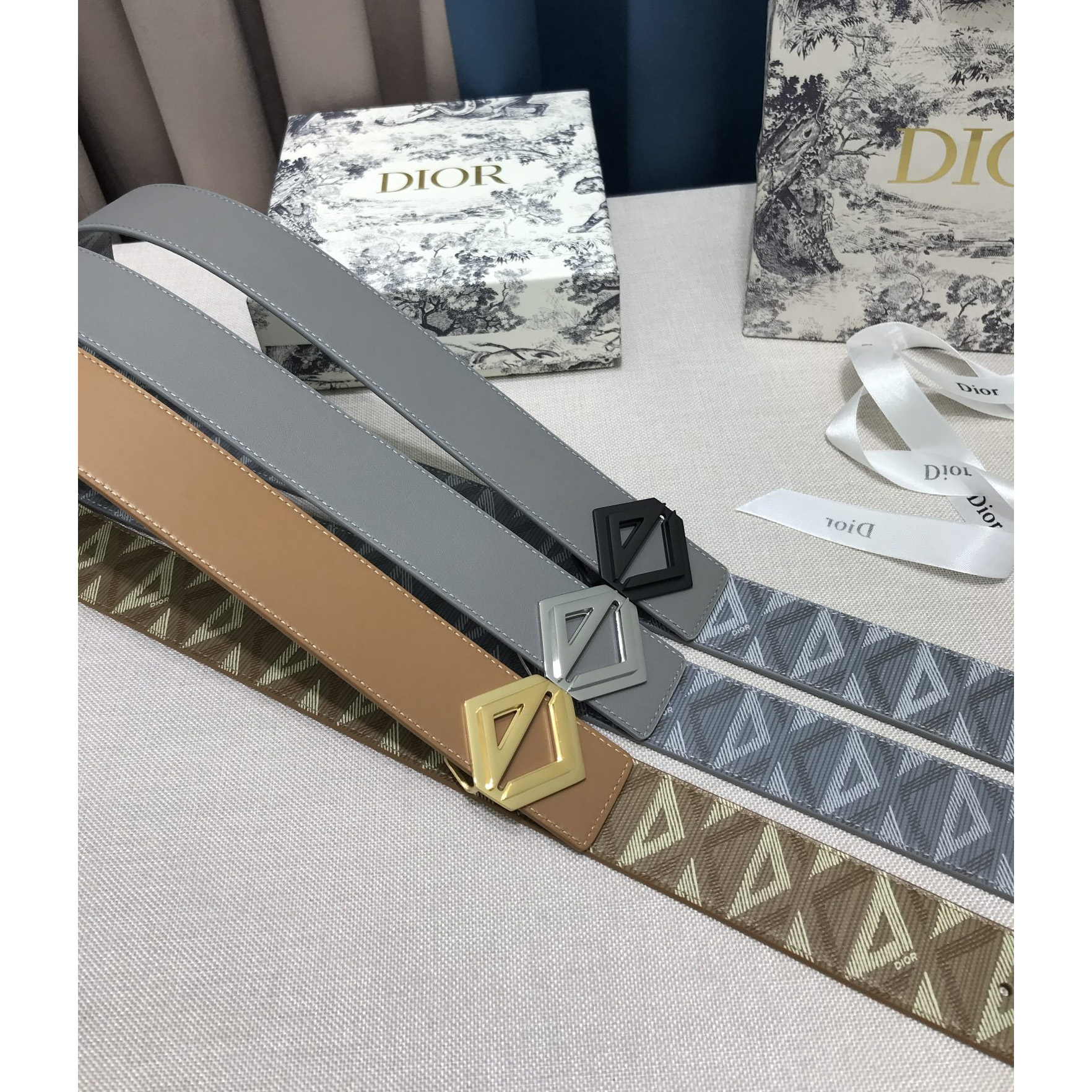 Dior CD Diamond Print  35mm Reversible Belt  - PerfectKickZ