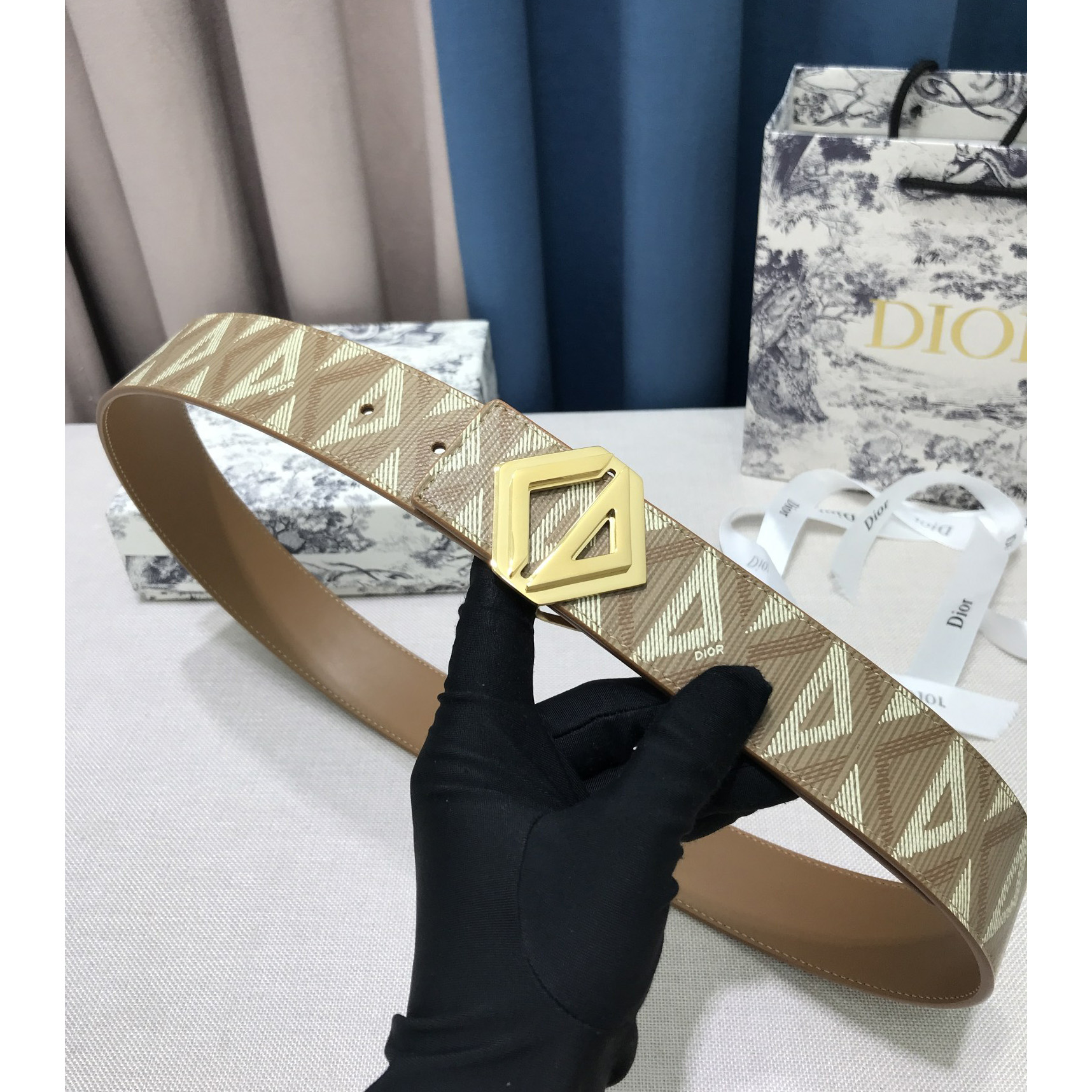 Dior CD Diamond Print  35mm Reversible Belt  - PerfectKickZ