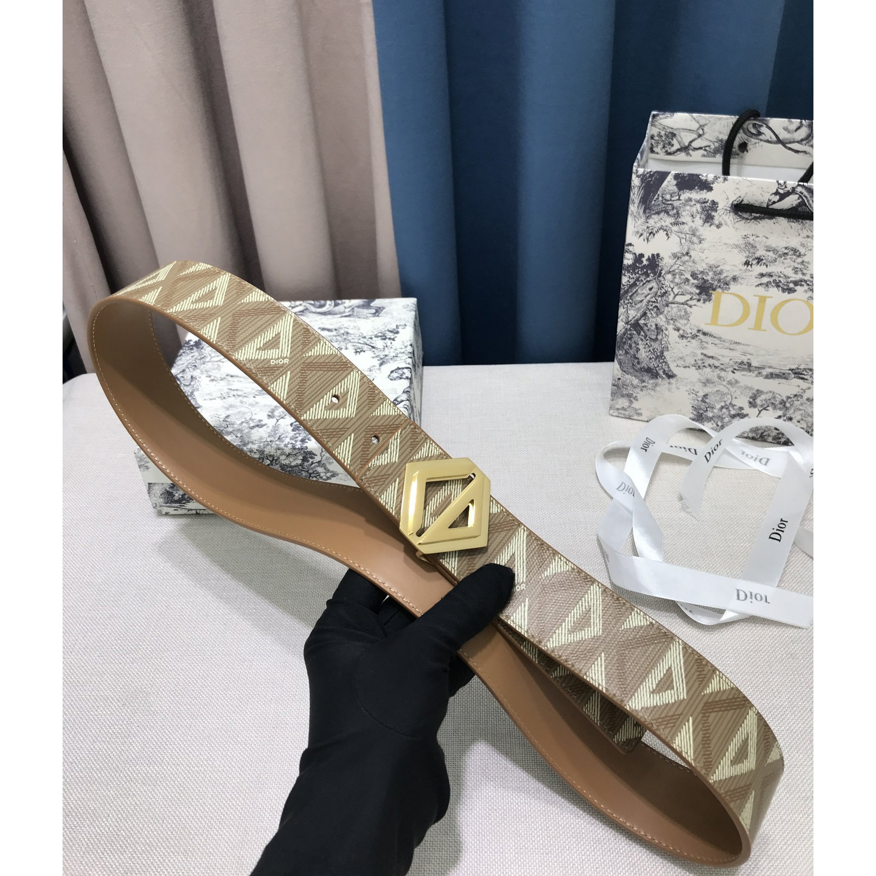 Dior CD Diamond Print  35mm Reversible Belt  - PerfectKickZ