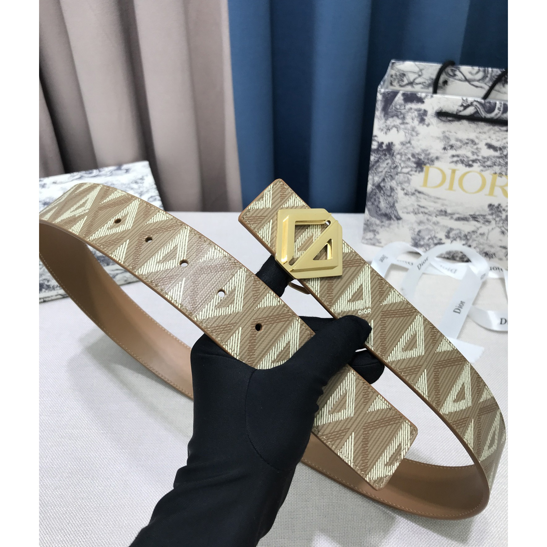 Dior CD Diamond Print  35mm Reversible Belt  - PerfectKickZ