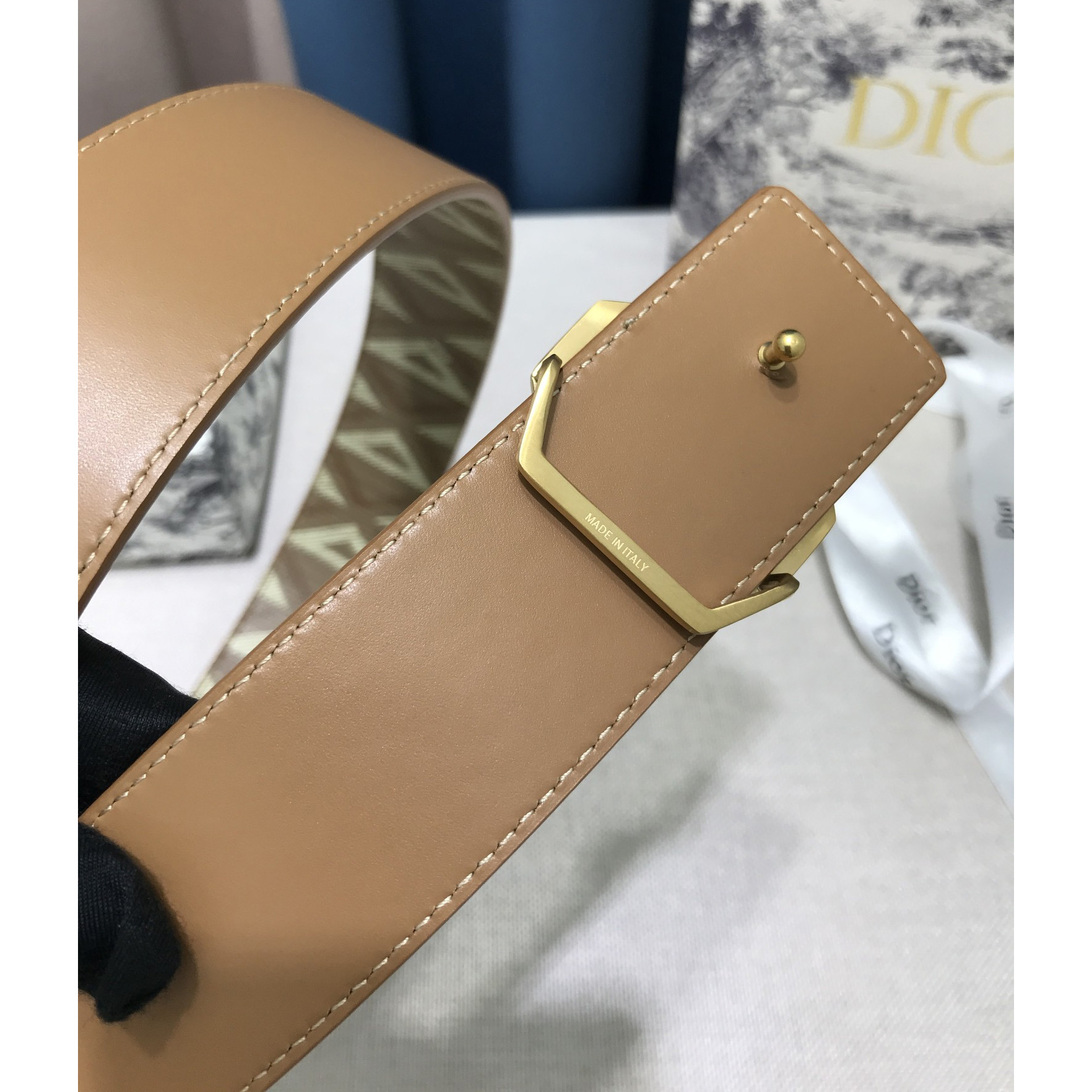 Dior CD Diamond Print  35mm Reversible Belt  - PerfectKickZ