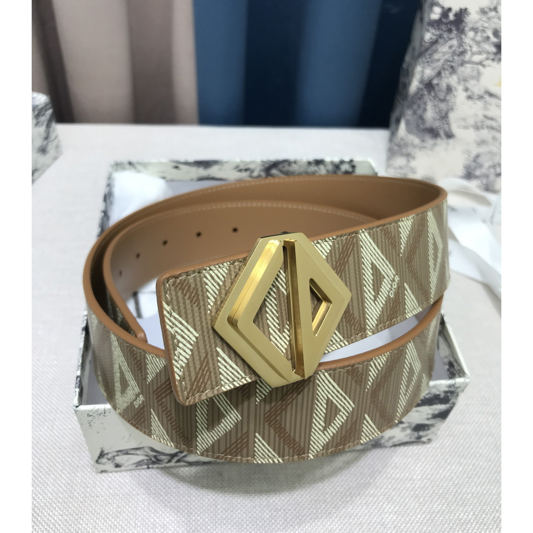 Dior CD Diamond Print  35mm Reversible Belt  - PerfectKickZ