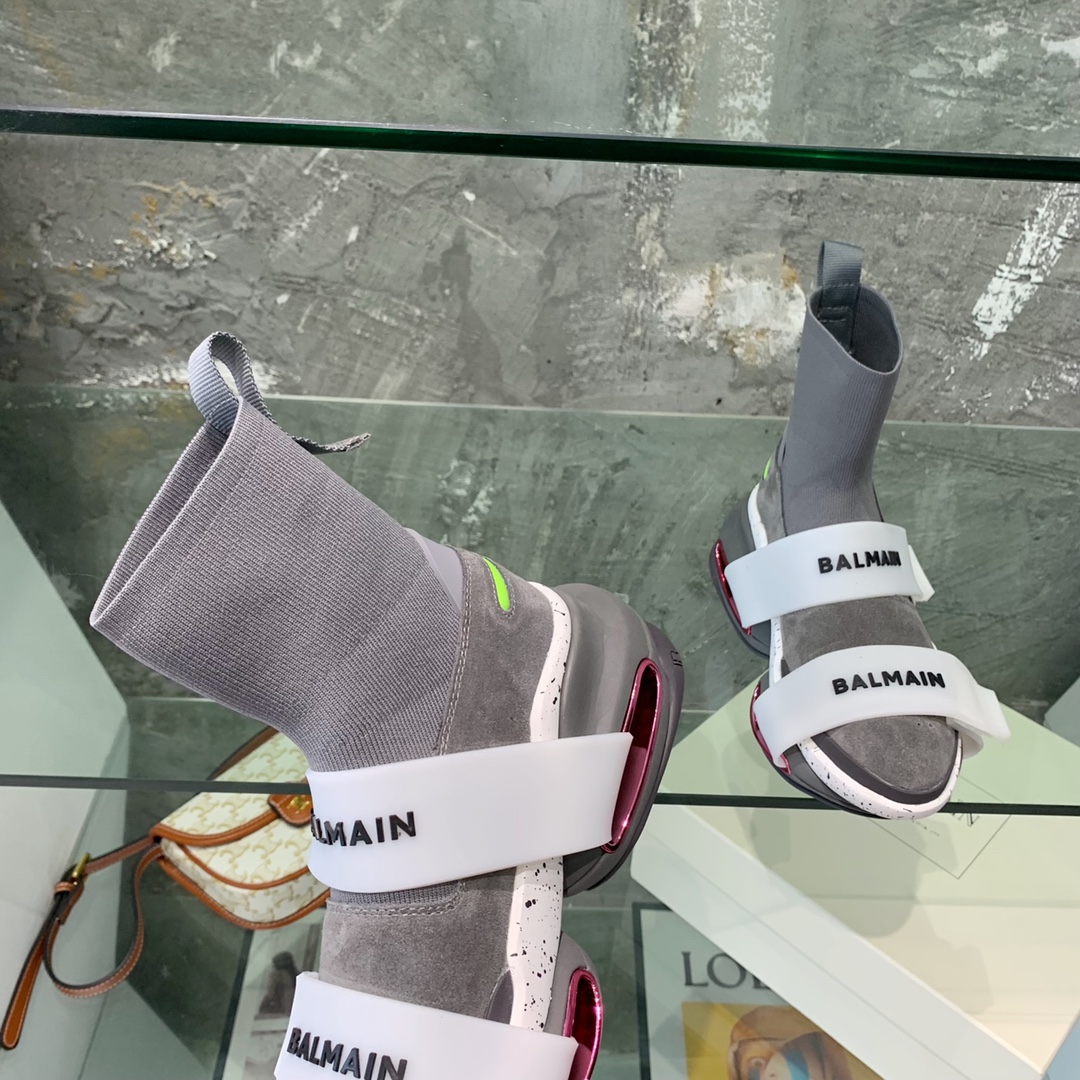 Balmain High-Top Suede And Knit Bold Sneakers  - 