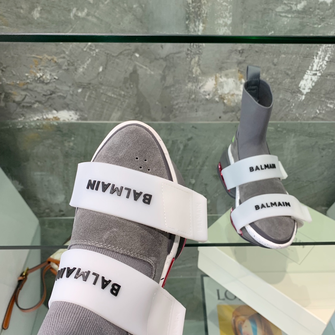 Balmain High-Top Suede And Knit Bold Sneakers  - 