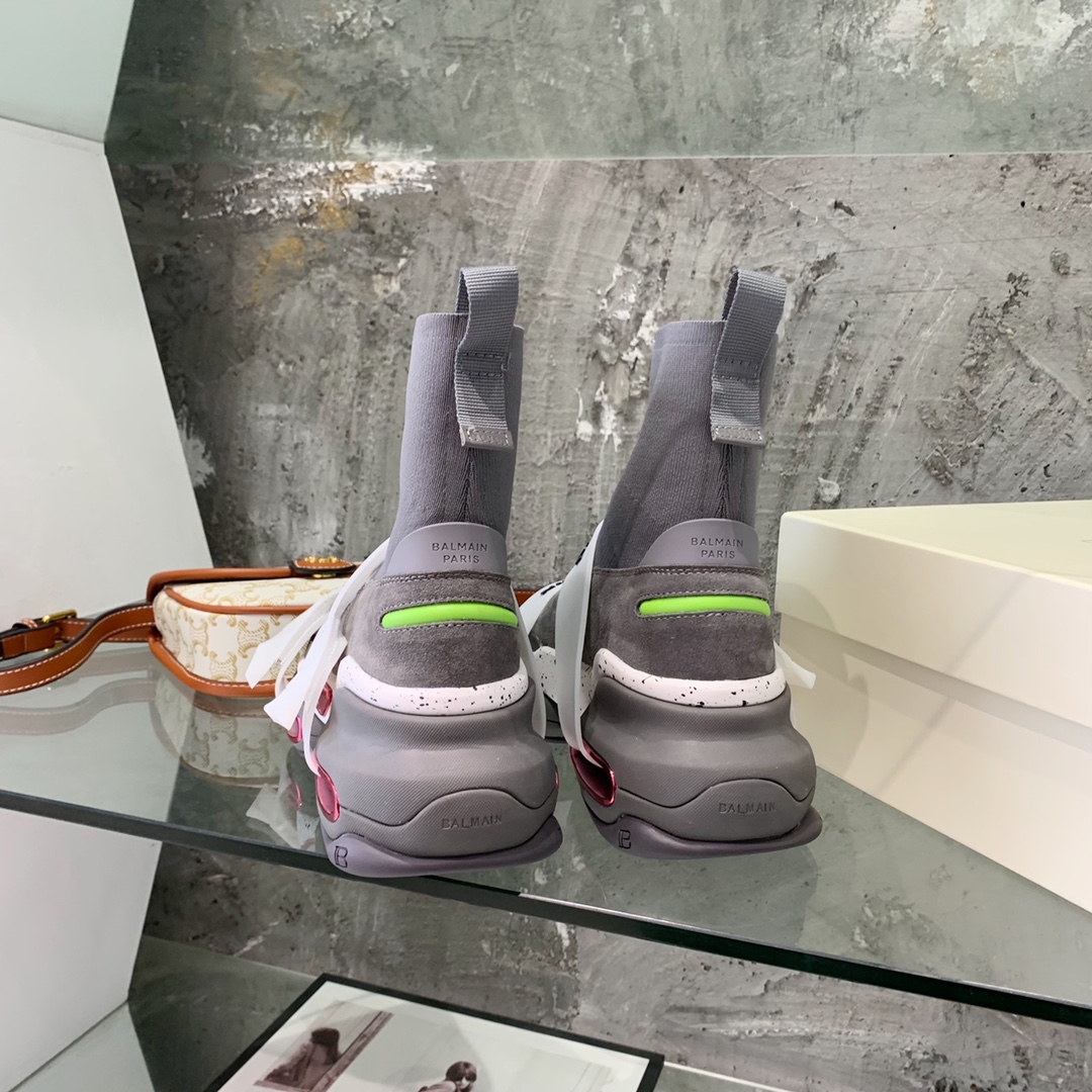Balmain High-Top Suede And Knit Bold Sneakers  - PerfectKickZ