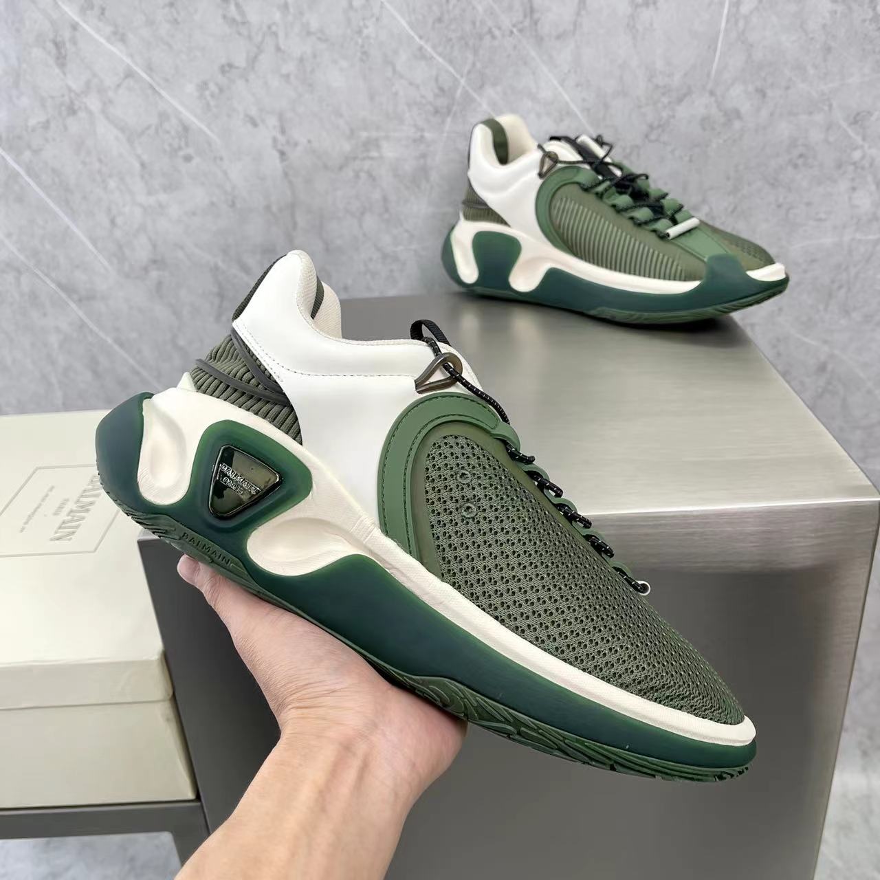 Balmain Bicolor Gummy Leather And Mesh B-Runner Sneakers - PerfectKickZ