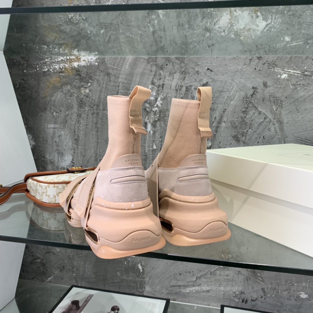 Balmain High-Top Suede And Knit Bold Sneakers  - 