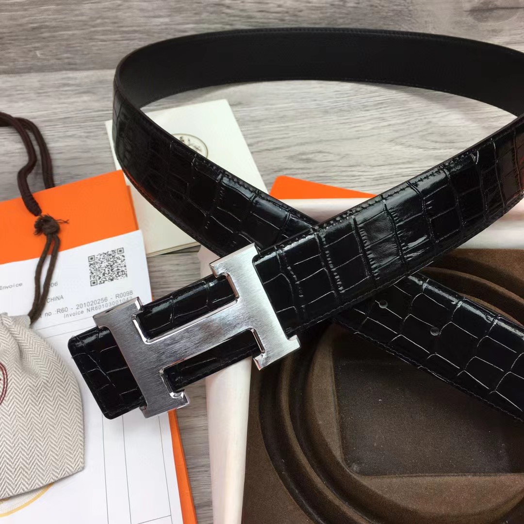 Hermes Black Leather Belt - PerfectKickZ