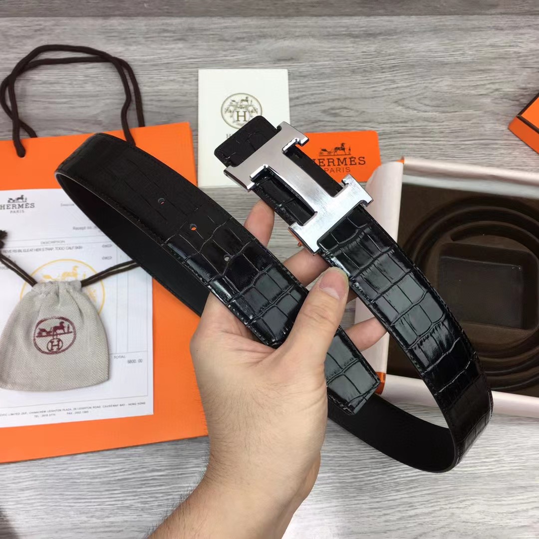 Hermes Black Leather Belt - PerfectKickZ